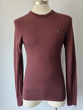 AllSaints Merino Wool Red Wine Mode Crewneck Sweater. Size Medium